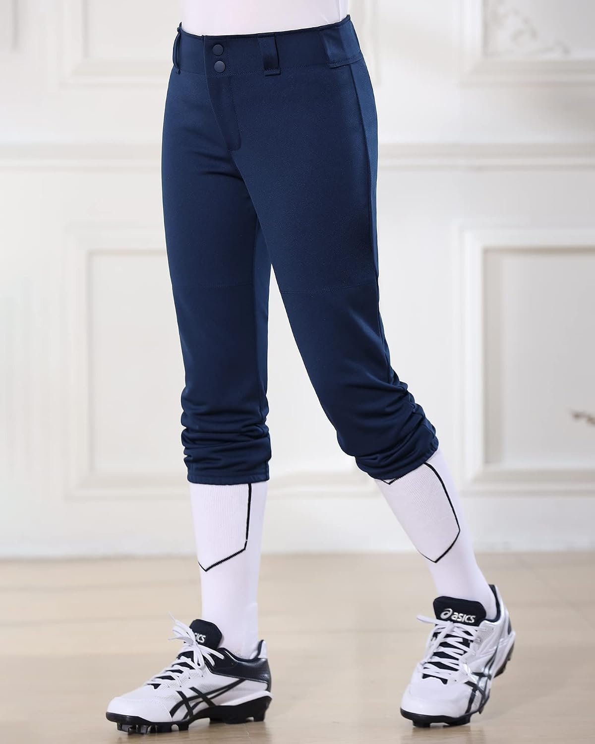 Stelle Softball Pants for Girls Youth with Pockets for Kids Fastpitch | Tee ball, Belt Loops, Abrasion-resistant, Double Knee Performance, Practice, Game Day, Elastic Leg Openings(Navy)