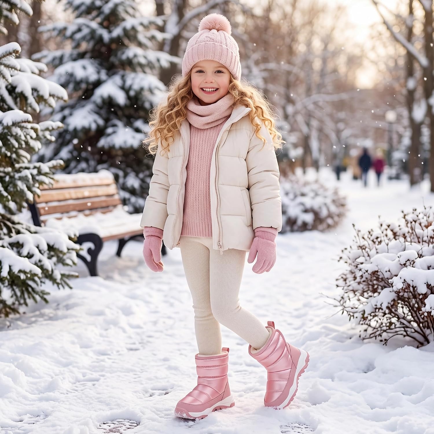 Stelle Toddler Snow Boots Girls Lightweight Warm Winter Shoes(Pink)