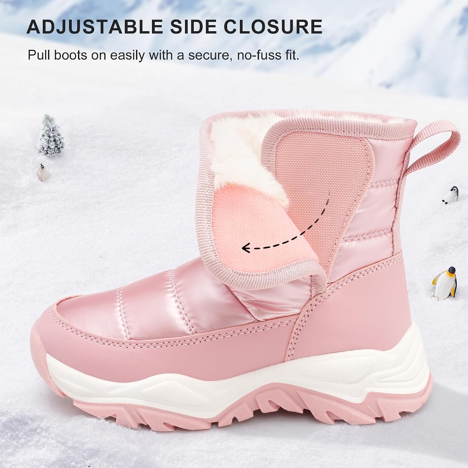 Stelle Toddler Snow Boots Girls Lightweight Warm Winter Shoes(Pink)