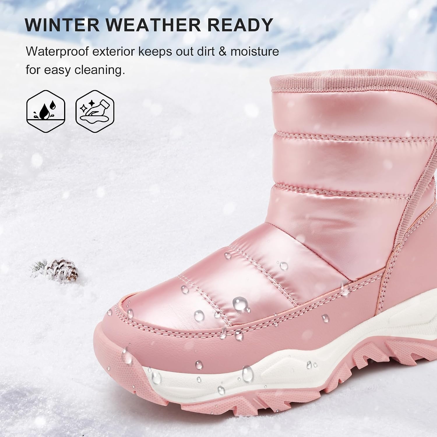Stelle Toddler Snow Boots Girls Lightweight Warm Winter Shoes(Pink)