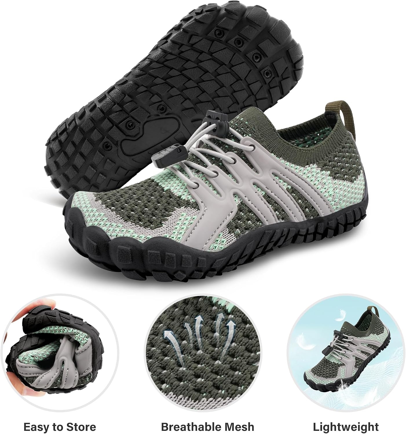 STELLE Water Shoes for Kids Girls Boys Barefoot Shoes with Adjustable Laces Quick Drying Beach Sports Non Slip Swimming Hiking(Grey)