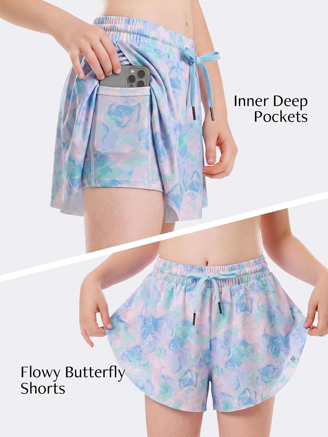 Stelle Girls Butterfly Shorts with Pockets Athletic Running Sports Skirt(Watercolor Bloom)