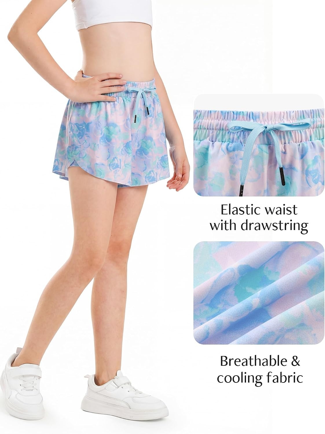 Stelle Girls Butterfly Shorts with Pockets Athletic Running Sports Skirt(Watercolor Bloom)