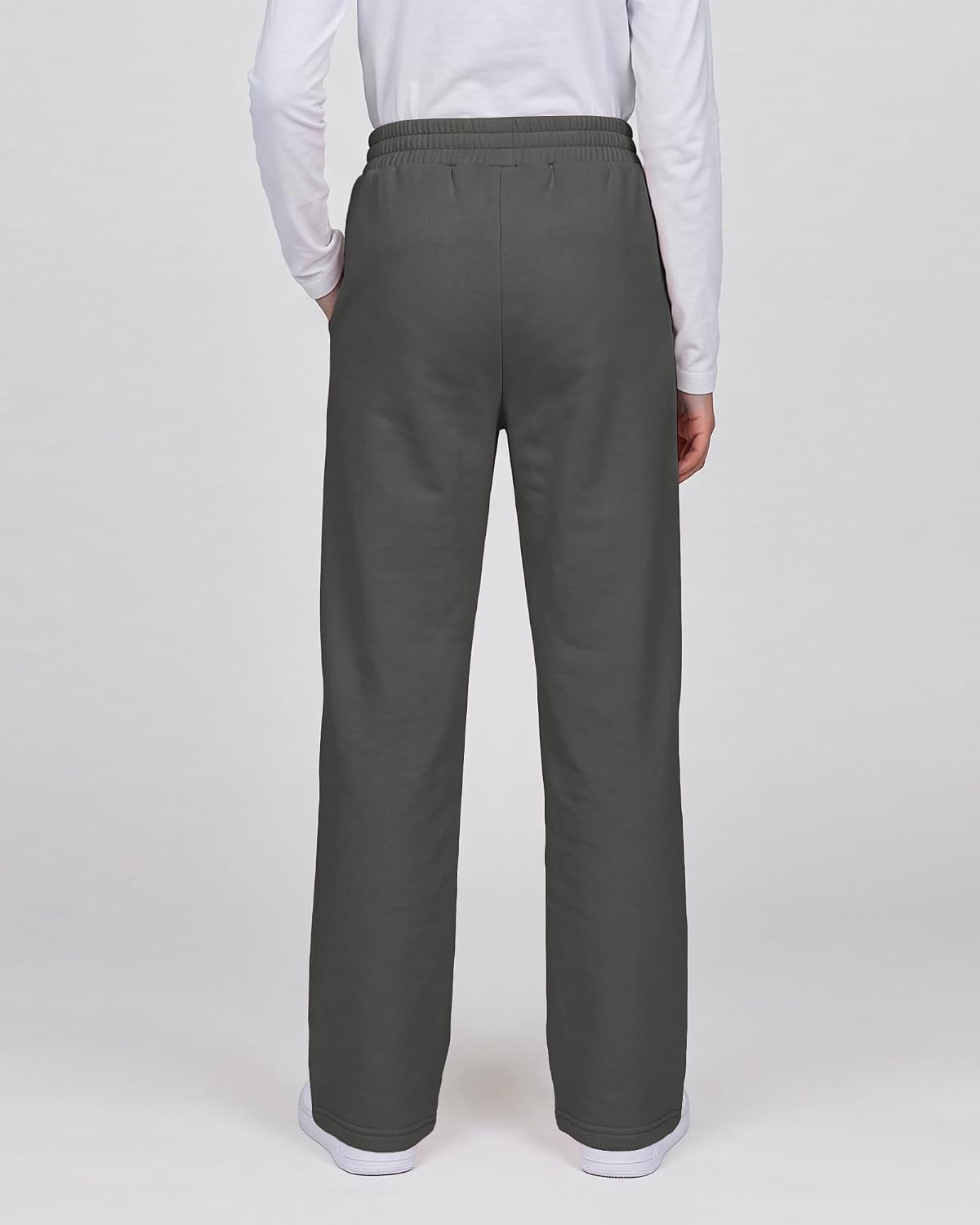 Girls’ Wide-leg Fleece Sweatpants,Soft, with Front Pockets, Warm Loose Fit(Charcoal)