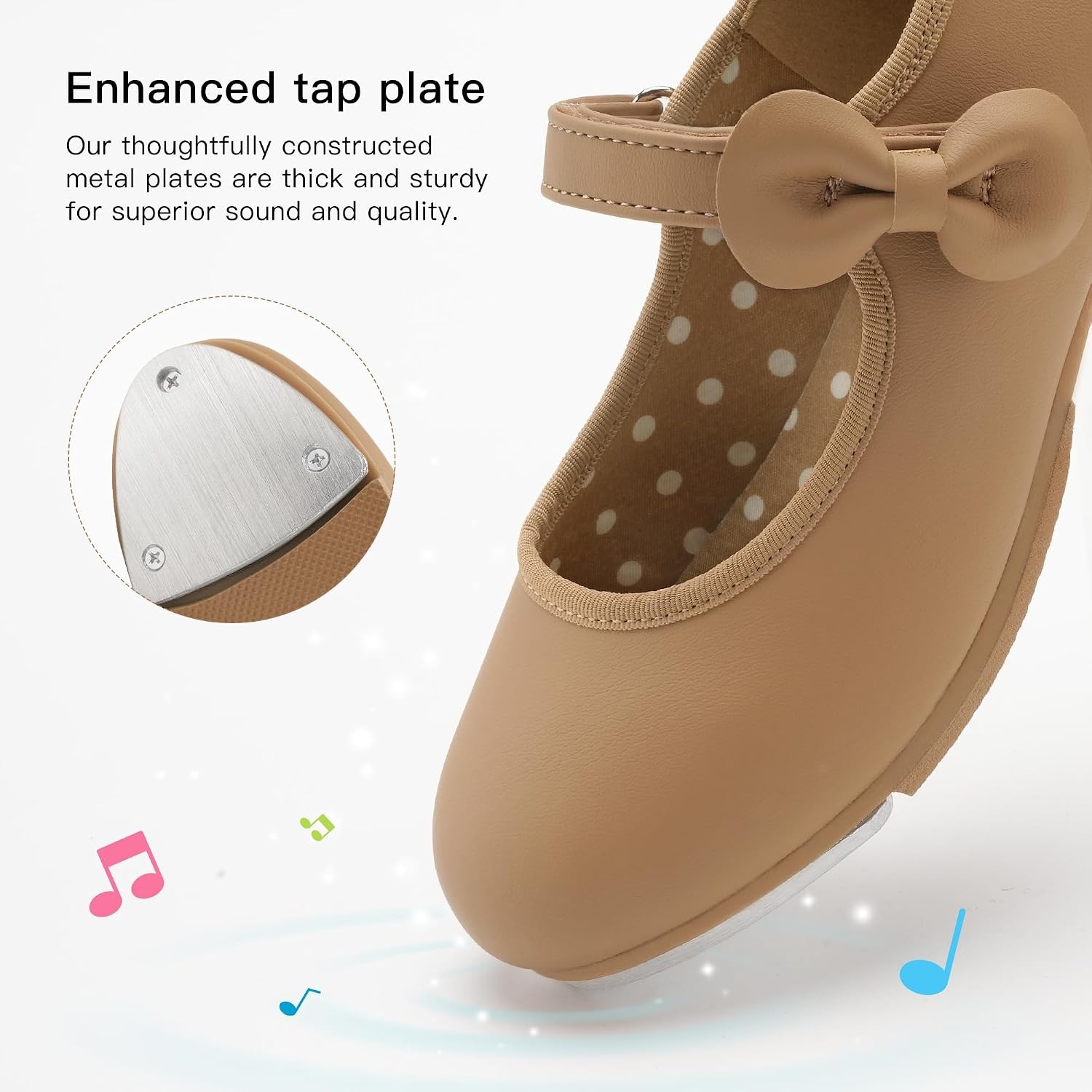 Stelle Tap Shoes for Toddler Girls Bow Mary Jane Dance Shoes(Tan)