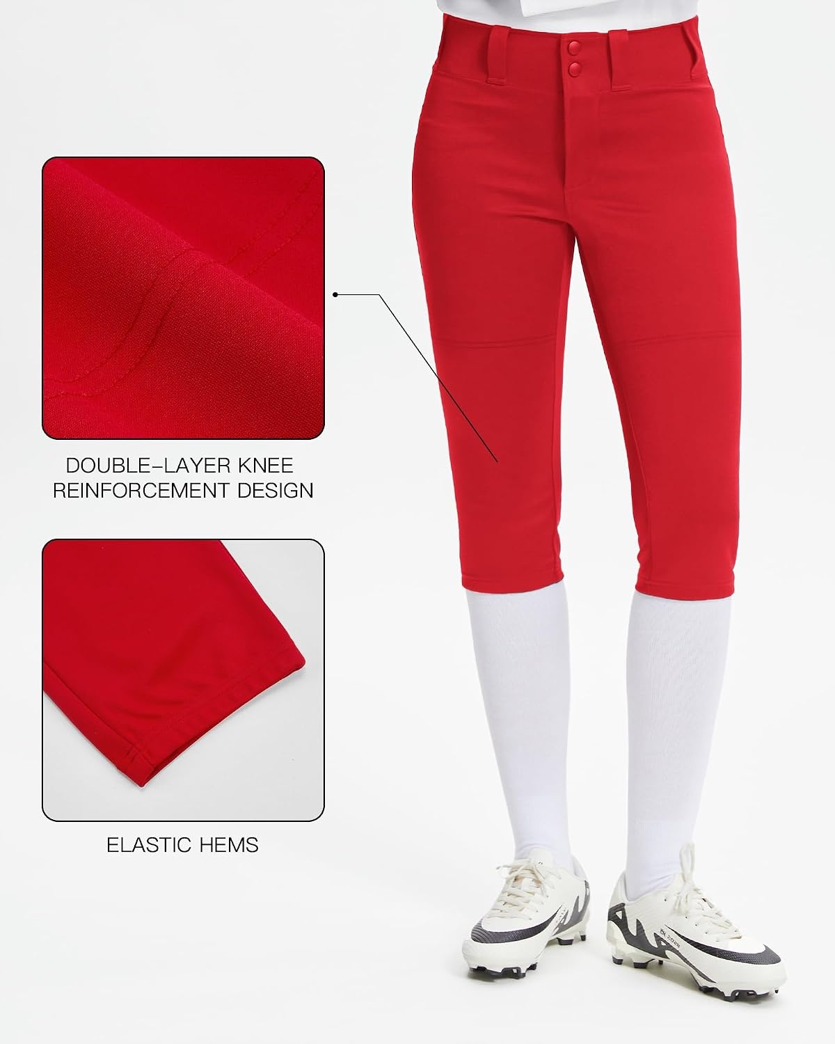 Stelle Women’s Softball Pants Knickers Knee-High Baseball Pant with Pockets for Athletes Tee Ball Fastpitch Style(Red)