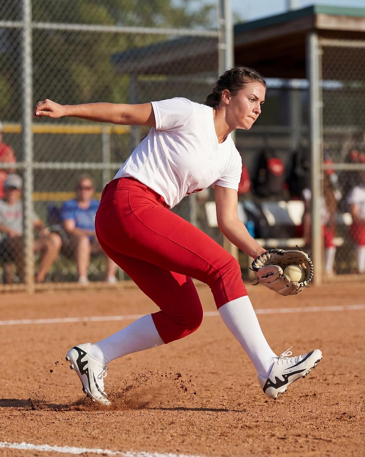 Stelle Women’s Softball Pants Knickers Knee-High Baseball Pant with Pockets for Athletes Tee Ball Fastpitch Style(Red)