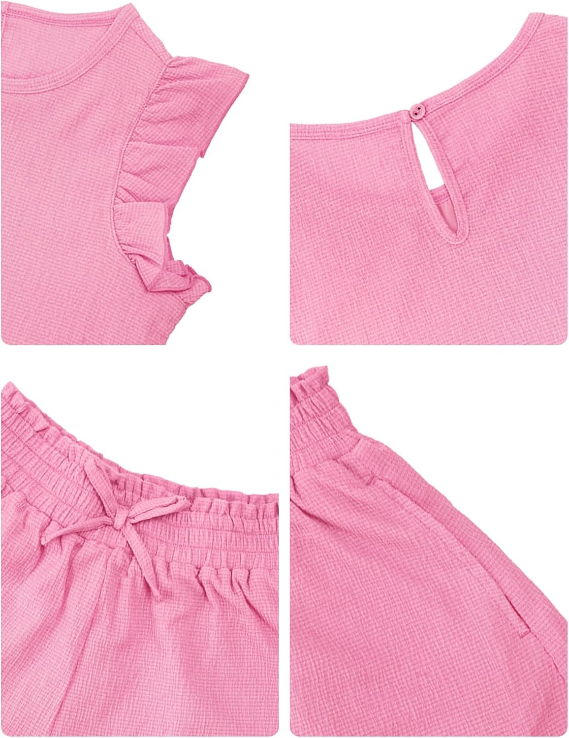 Stelle Girls 2 Piece Summer Outfits Flutter Sleeve Tops and Shorts 5-13Y | Cooling Liner,Shorts with Pockets,Ruffle Tank Tops,Back Keyhole,Cute Bow on Waist,Breathable,Lightweight,Stretchable,Flowy(Bubblegum)