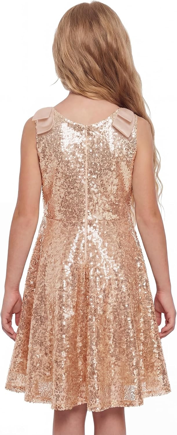 Stelle Girls Sequin Dress Sleeveless A-Line Sparkly Dresses 5-15 Y(Rose Gold)