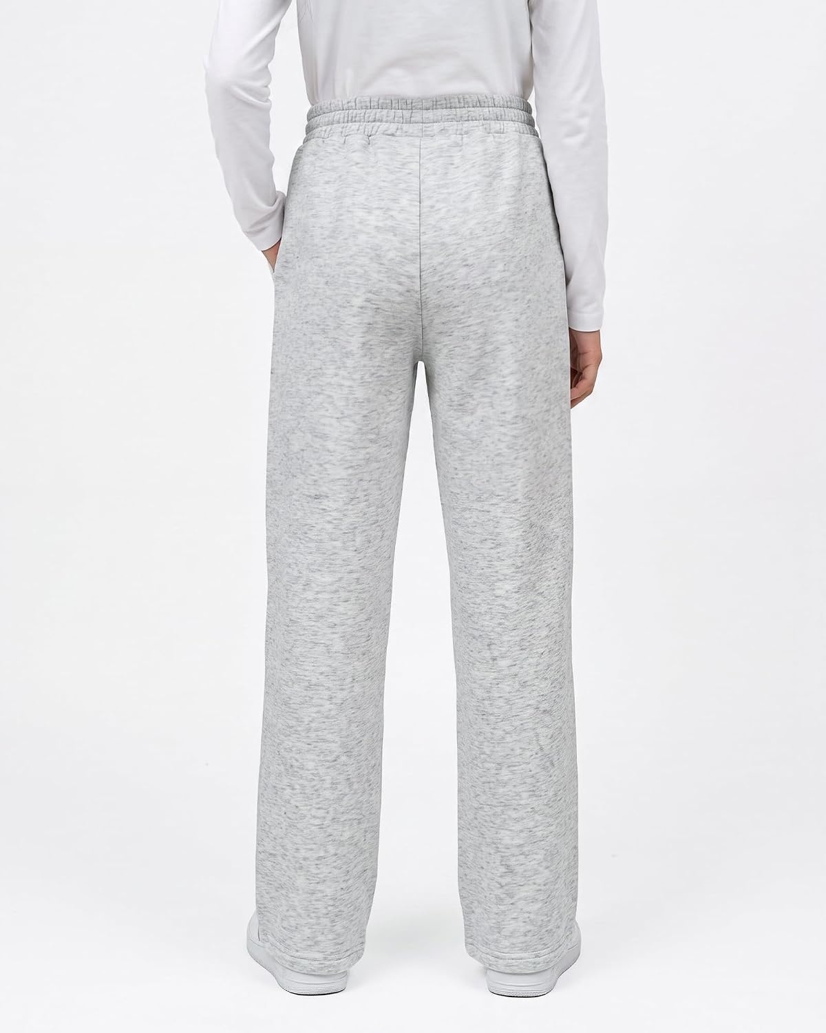 Girls’ Wide-leg Fleece Sweatpants,Soft, with Front Pockets, Warm Loose Fit(Light Heather Grey)