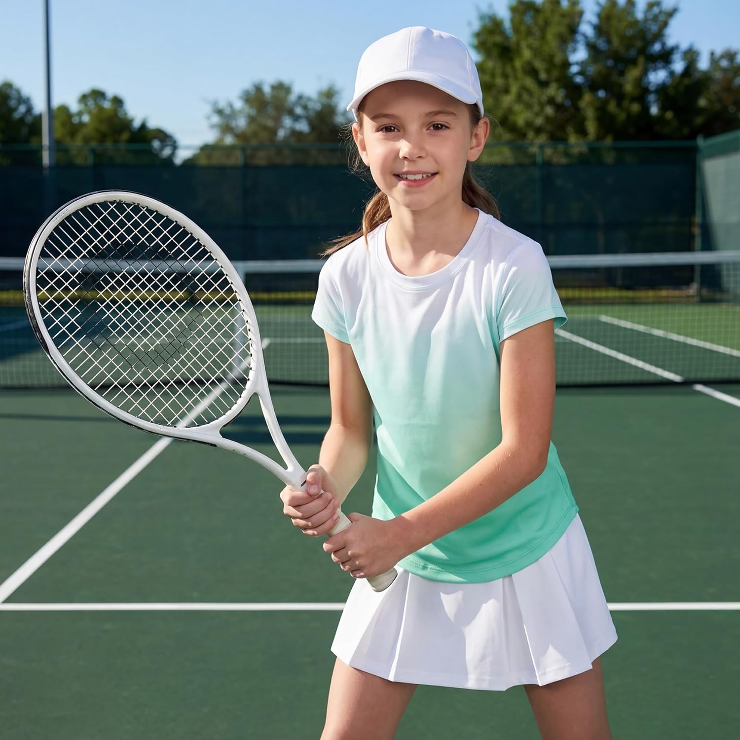 Stelle Athletic Shirts for Girls Short Sleeve Active T Shirts Sports Crewneck Dry Fit Tops Kids Teens Gym Workout Summer Tee(Mint Green)