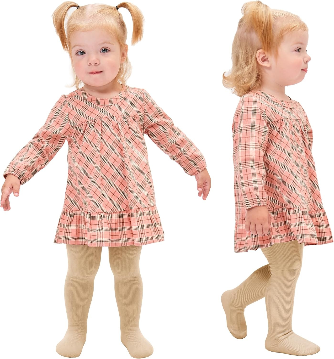 Stelle Toddler Girls Tights Baby Cable Knit Stockings Thick Cotton Legging(Khaki+ivory)