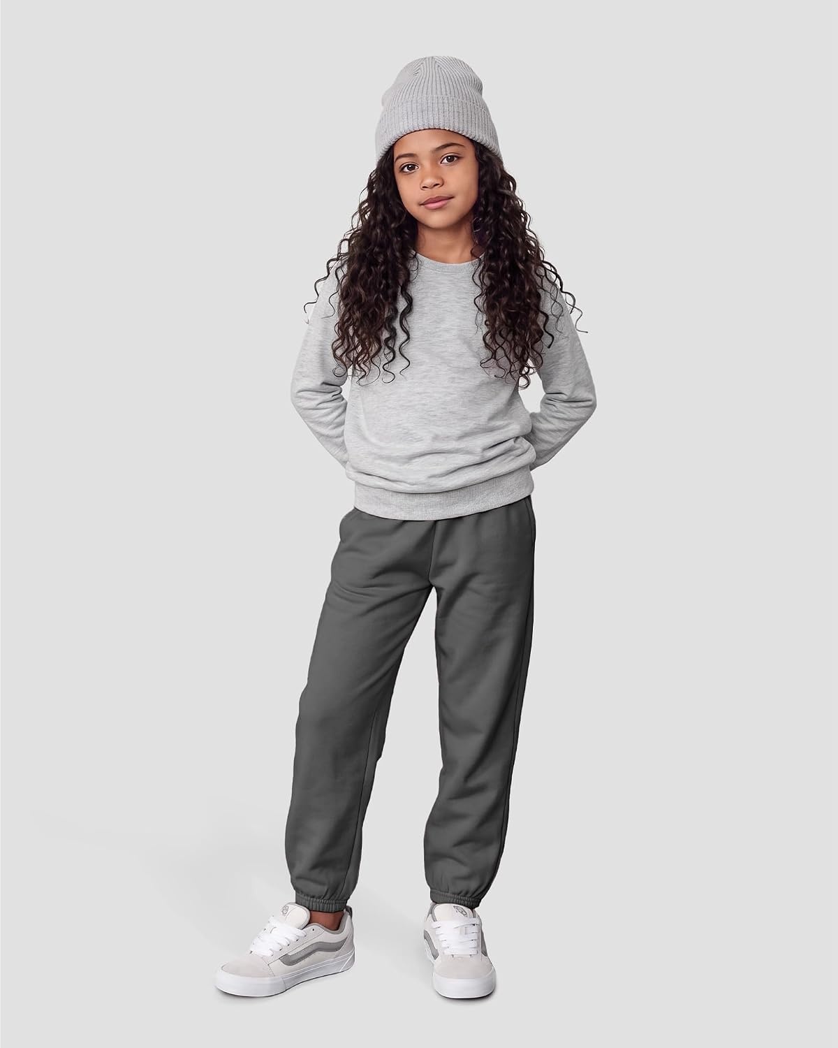 Stelle Girls’ Fleece Sweatpants,Soft, with Front Pockets, Warm Loose Fit(Charcoal)