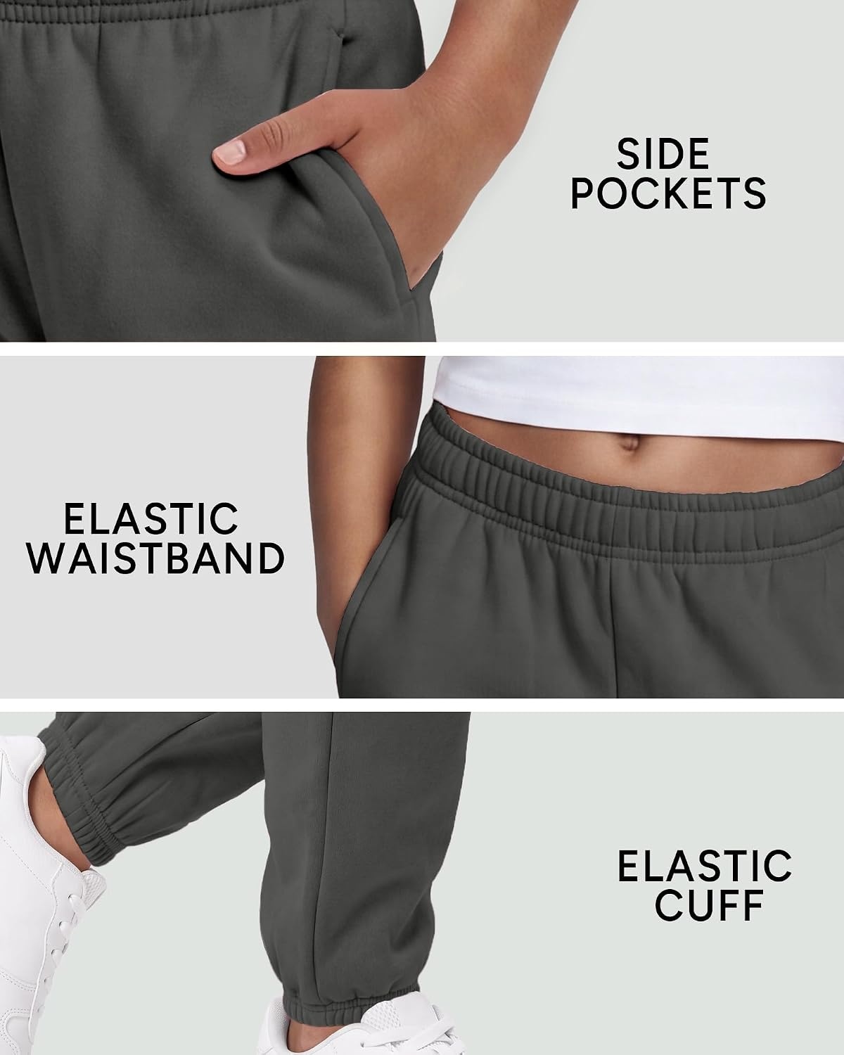 Stelle Girls’ Fleece Sweatpants,Soft, with Front Pockets, Warm Loose Fit(Charcoal)