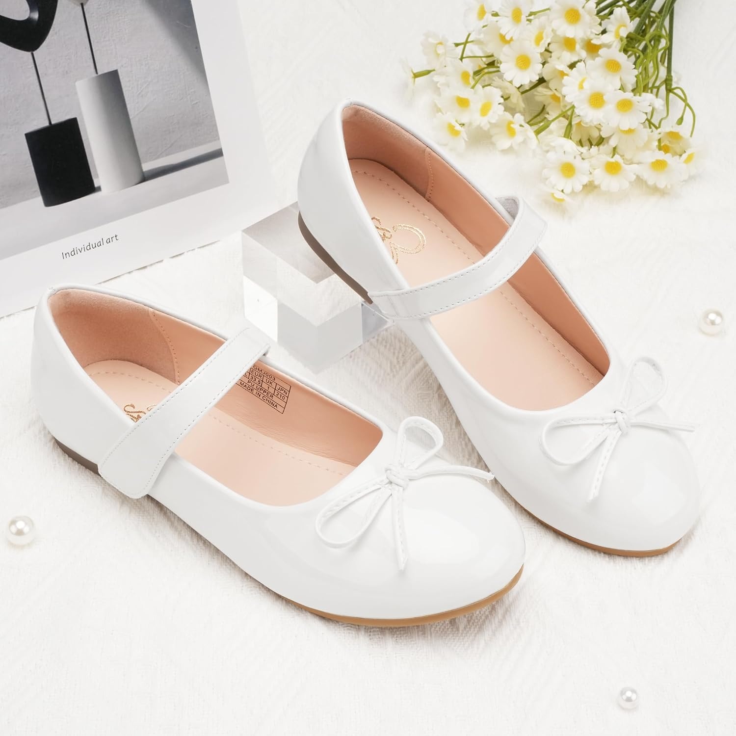 Stelle Girls Dress Shoes Mary Jane Flats for School Party Flower Girl(1-white)