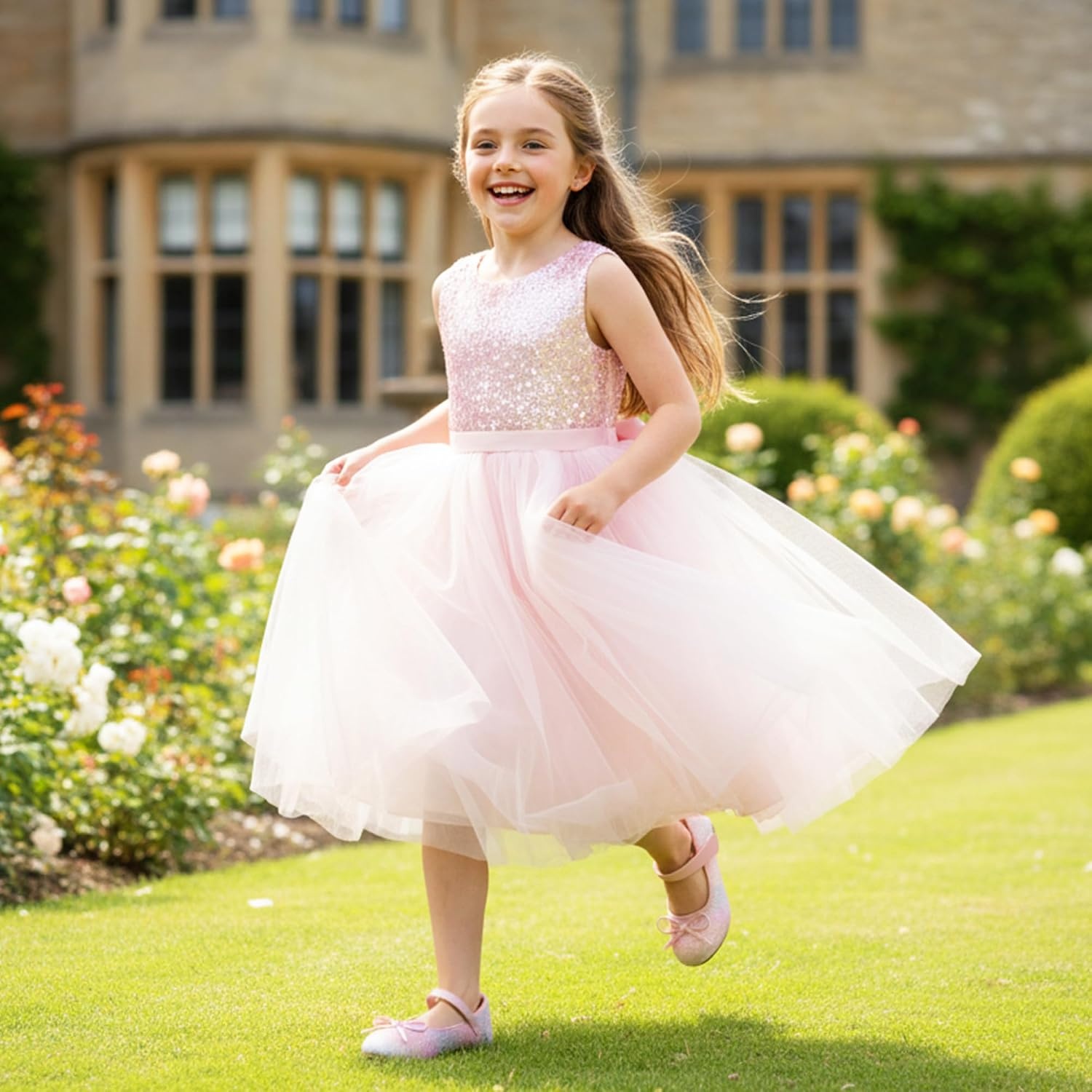 Stelle Girls Dress Shoes Mary Jane Flats for School Party Flower Girl(1-pink Ombre)