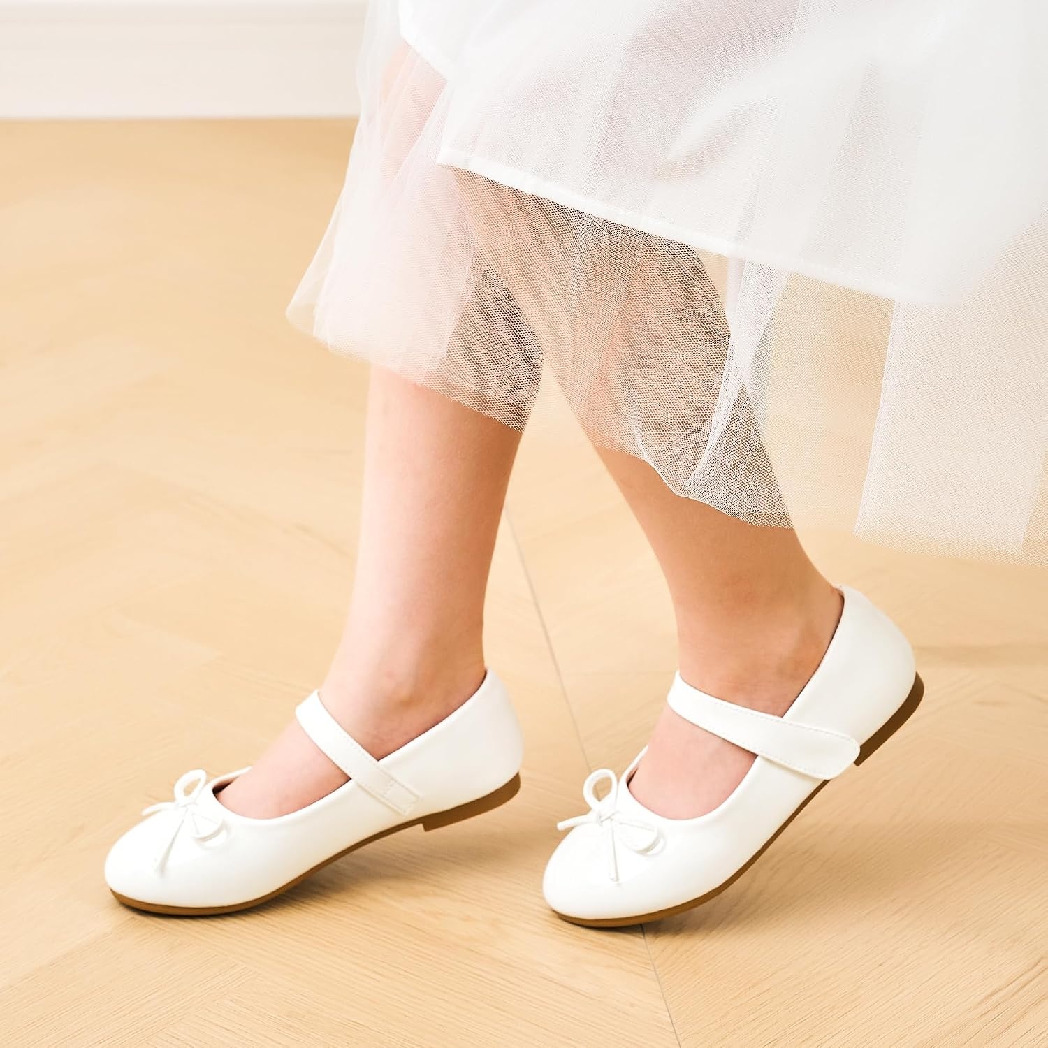 Stelle Girls Dress Shoes Mary Jane Flats for School Party Flower Girl(White)
