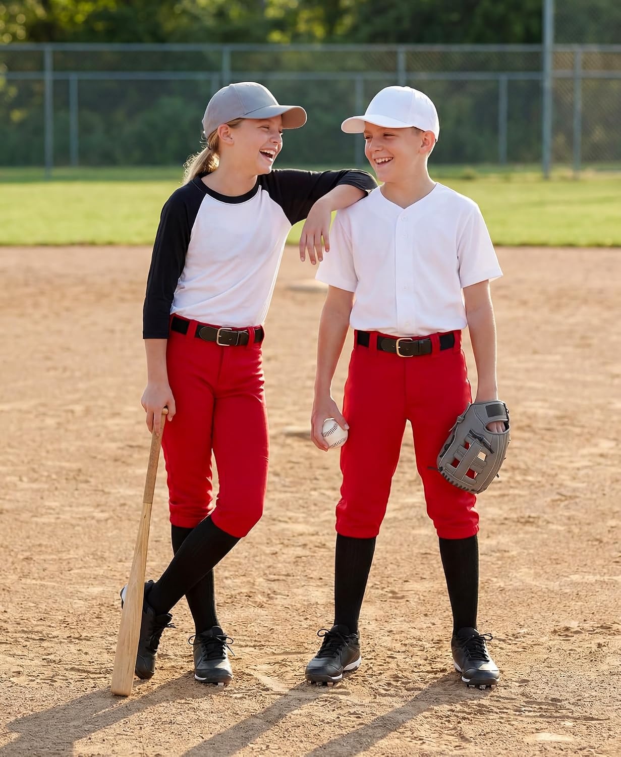 Stelle Girls Softball Pants Knickers Style with Pockets for Youth Kids(Red)