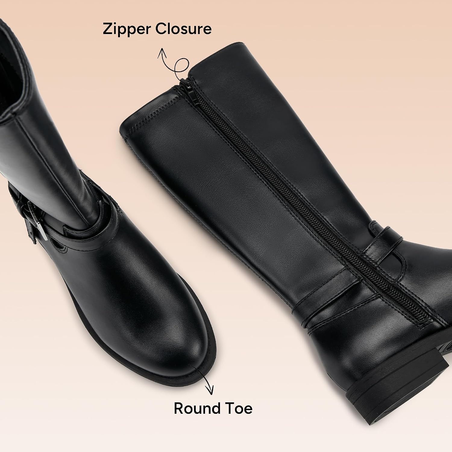Stelle Girls Knee High Boots with Side Zipper Riding Boots(Black)