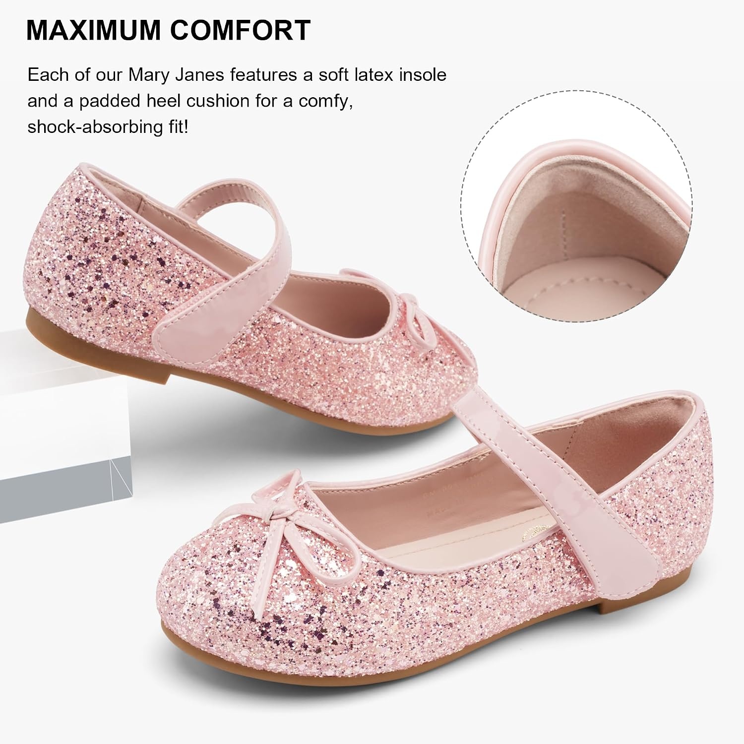 Stelle Girls Dress Shoes Mary Jane Flats for School Party Flower Girl(1-pink)