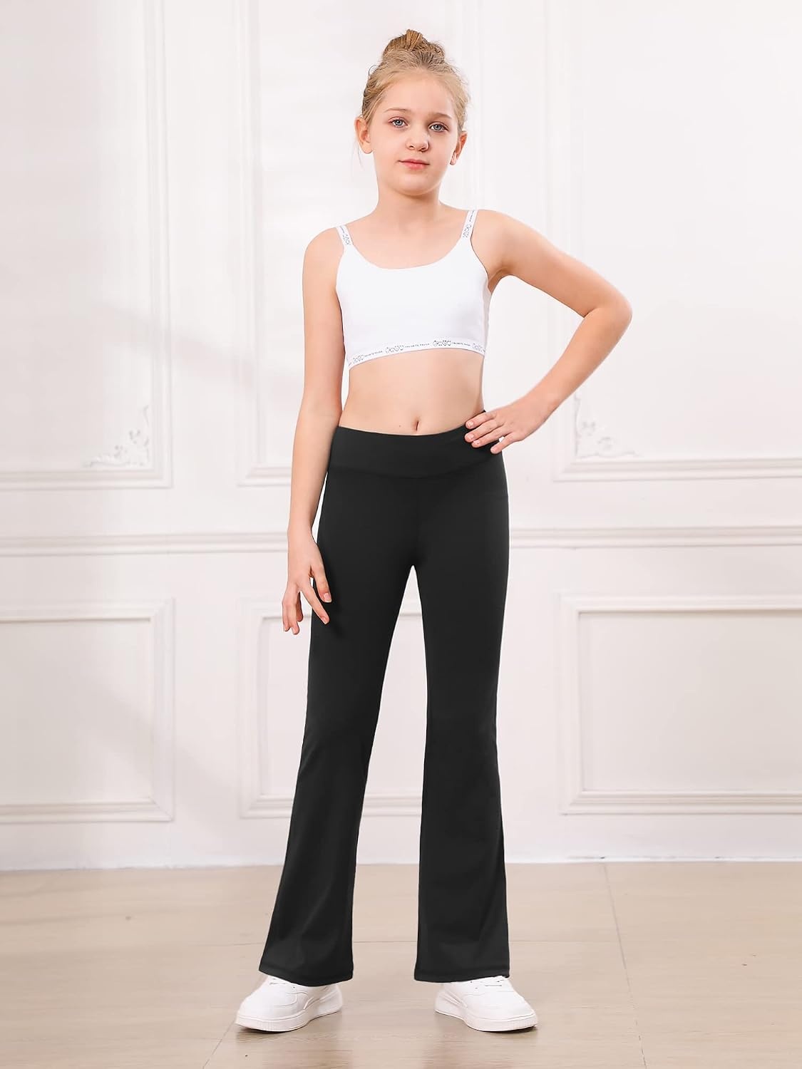 Stelle Girls Flare Leggings High Waisted for Dance Yoga School Daily Wear | Buttery-Soft,Breathable 4-way stretch fabric with flared design,Moisture-wicking comfort for yoga,Dance,School casual outfit(3 Pcs Black+grey Blue+pink)