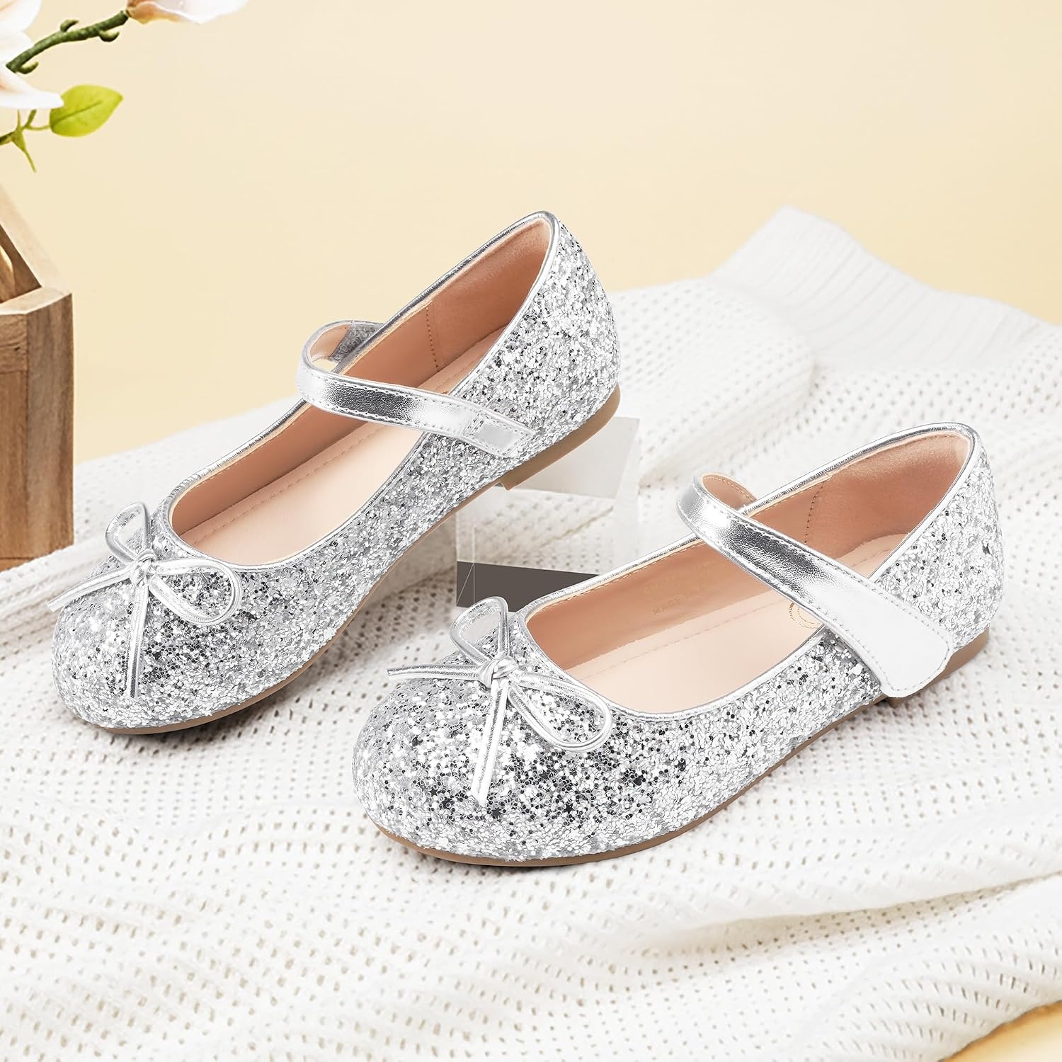 Stelle Girls Dress Shoes Mary Jane Flats for School Party Flower Girl(Siliver2)