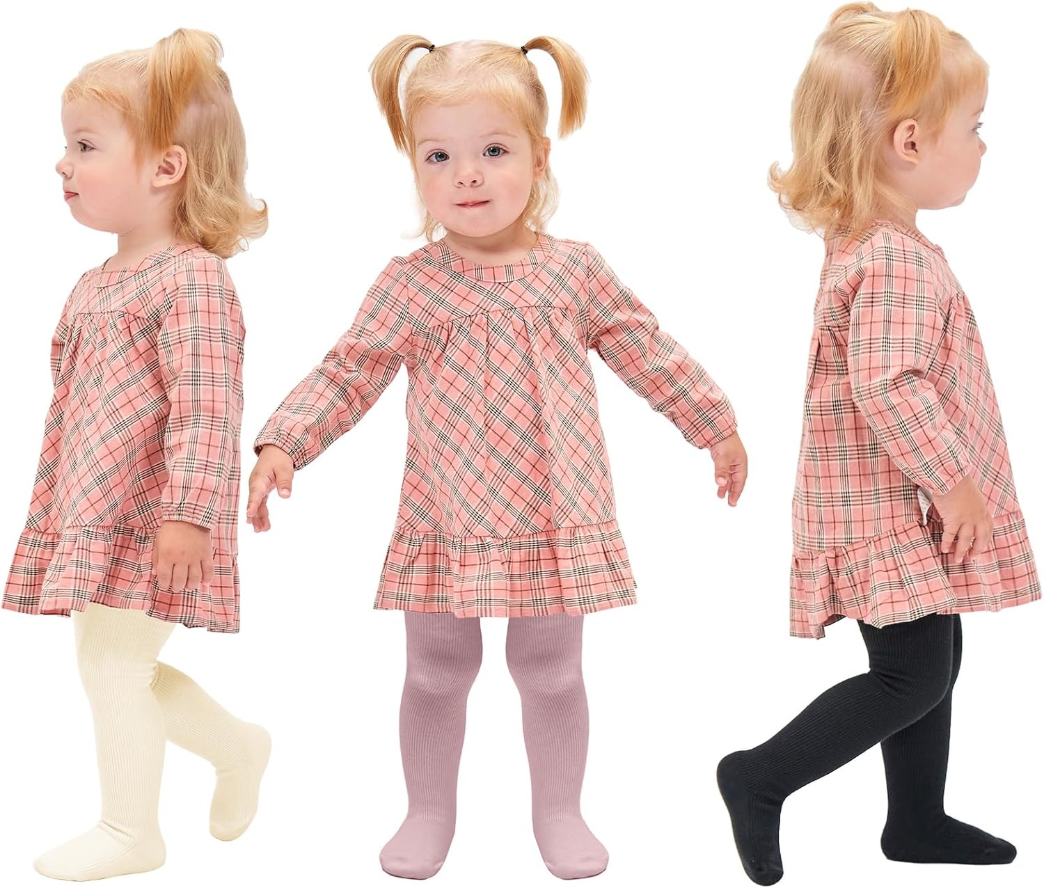 Stelle Toddler Girls Tights Baby Cable Knit Stockings Thick Cotton Legging | Thick Cotton Legging, Winter Warm Pantyhose, Footed, Thermal, Ribbed, Sweater Panty Hose, Under Dress, 3 Pairs, 12-18 Months(Dusty Rose+ivory+black)