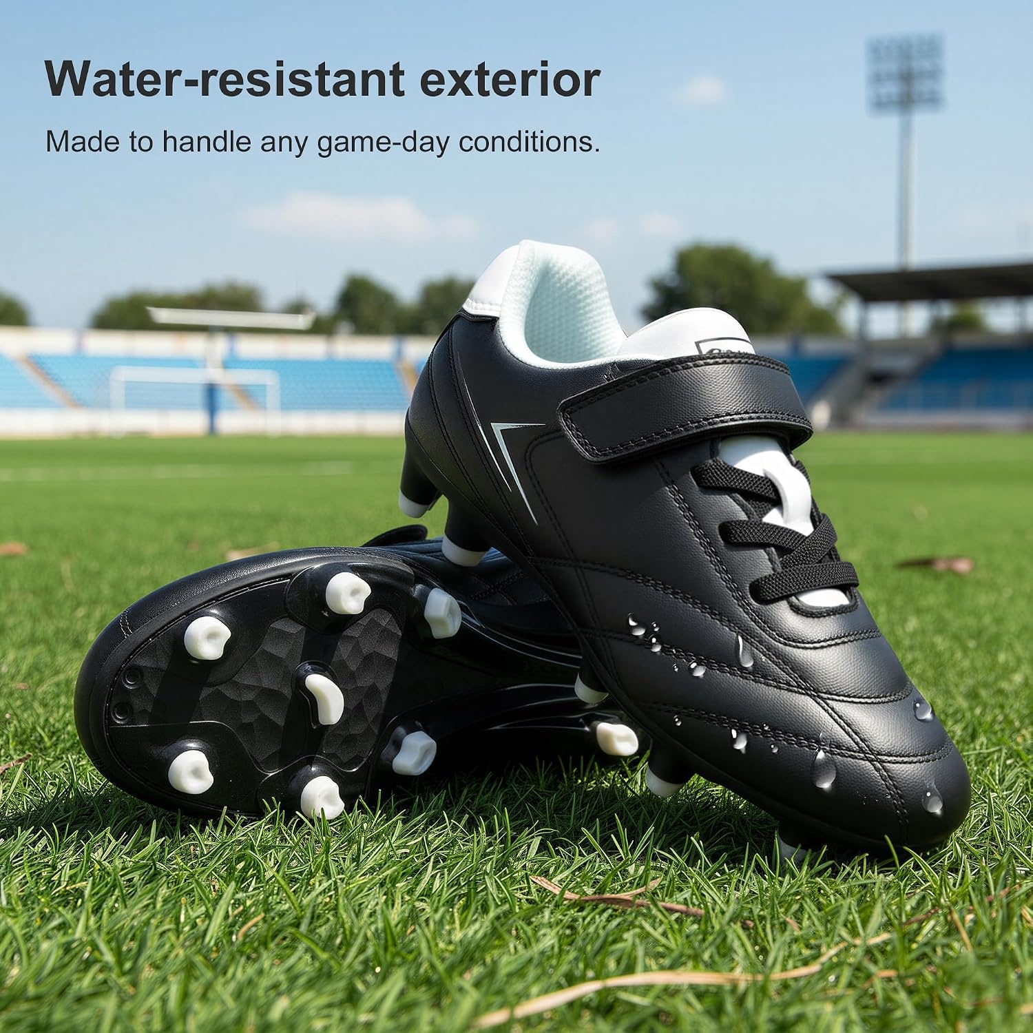 Stelle Girls Soccer Cleats for Kids Training Matches Outdoor Play(Black)