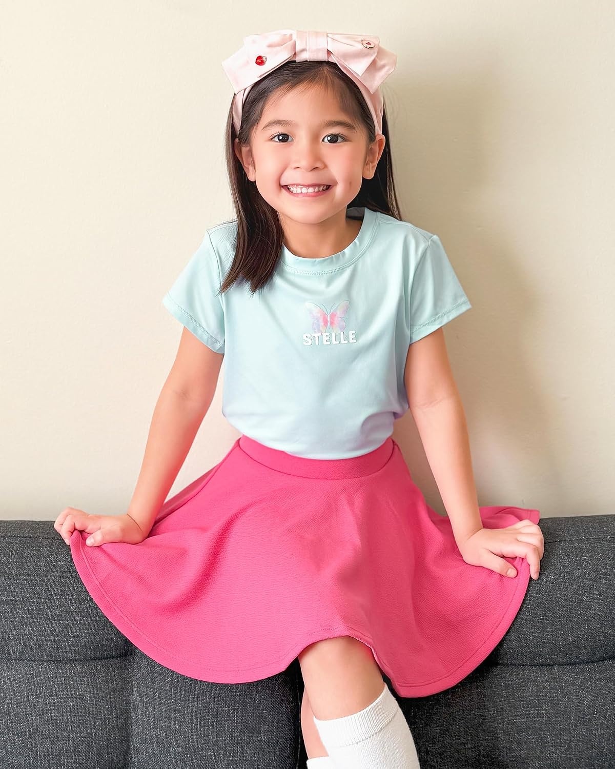 Stelle Girls Skirt Casual Flare Plain Pleated Stretch Waist Skater Skirts Uniform Skorts with Built in Shorts 4-15 Years(Hot Pink)