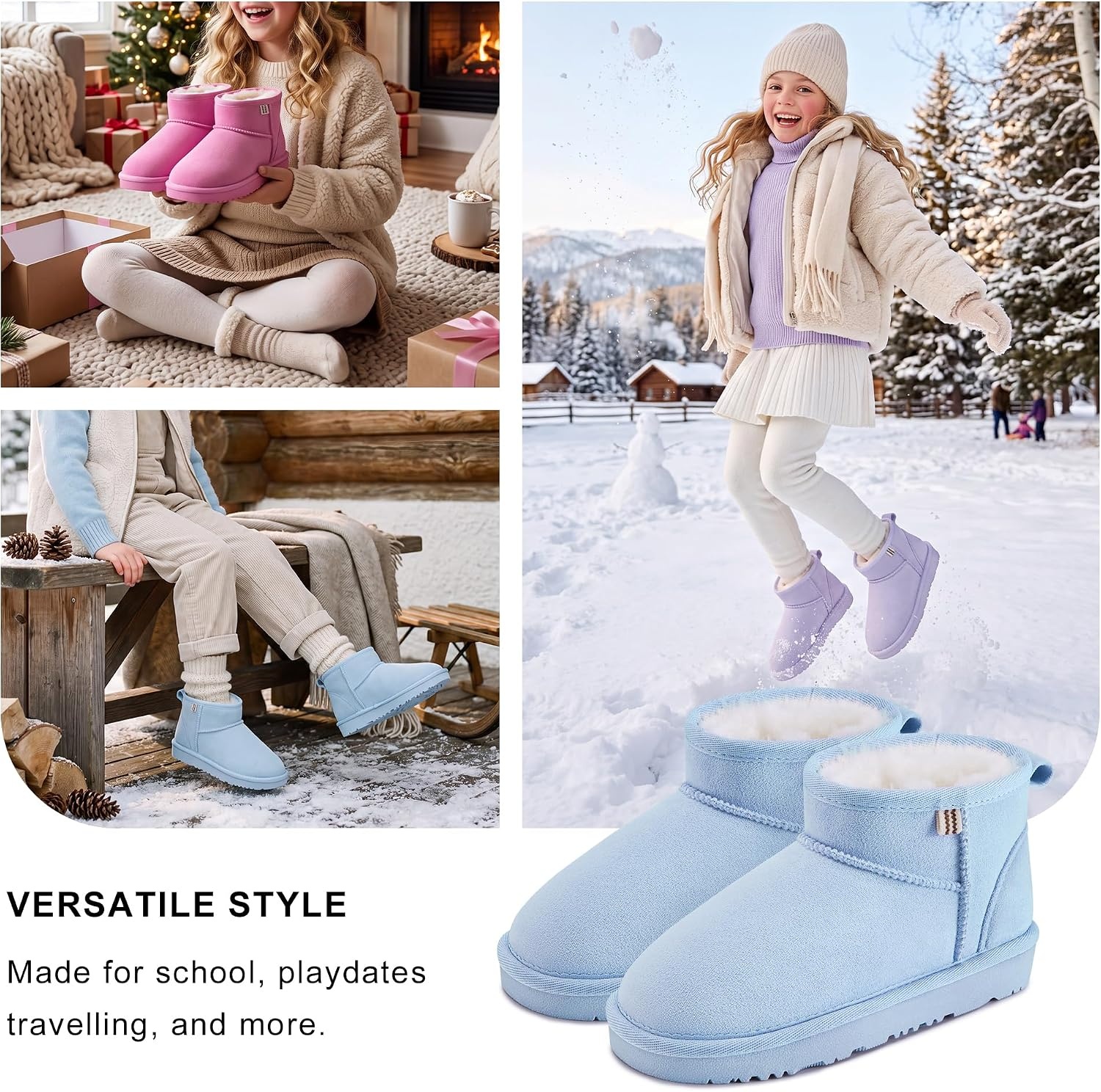 Stelle Kids Snow Boots Girls Boys Winter Ankle Boots(Light Blue)
