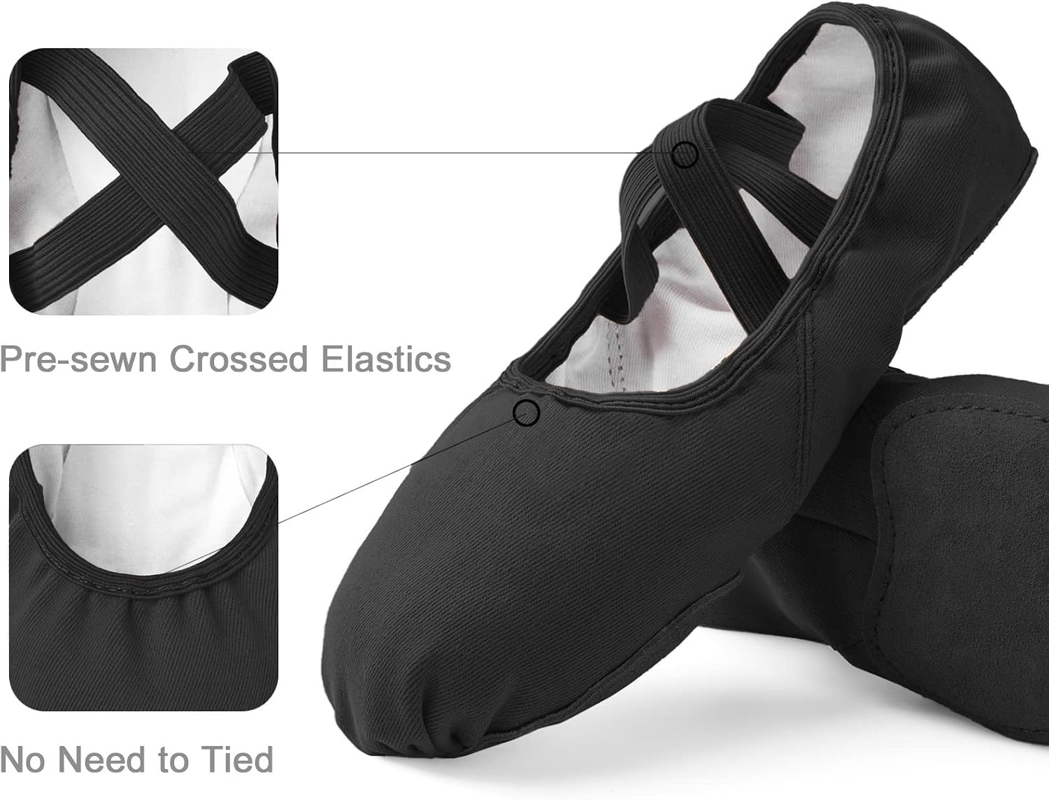 Stelle Ballet Shoes for Women Highly Stretch Canvas Split Sole Dance Yoga(Black)