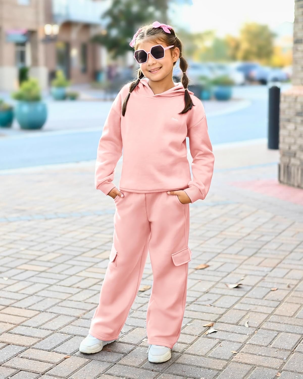 Stelle Girls 2 Pieces Athletic Sweatsuit Casual Sweatshirts and Pants Long Sleeve Pull Over Outfits Sets(Pink)