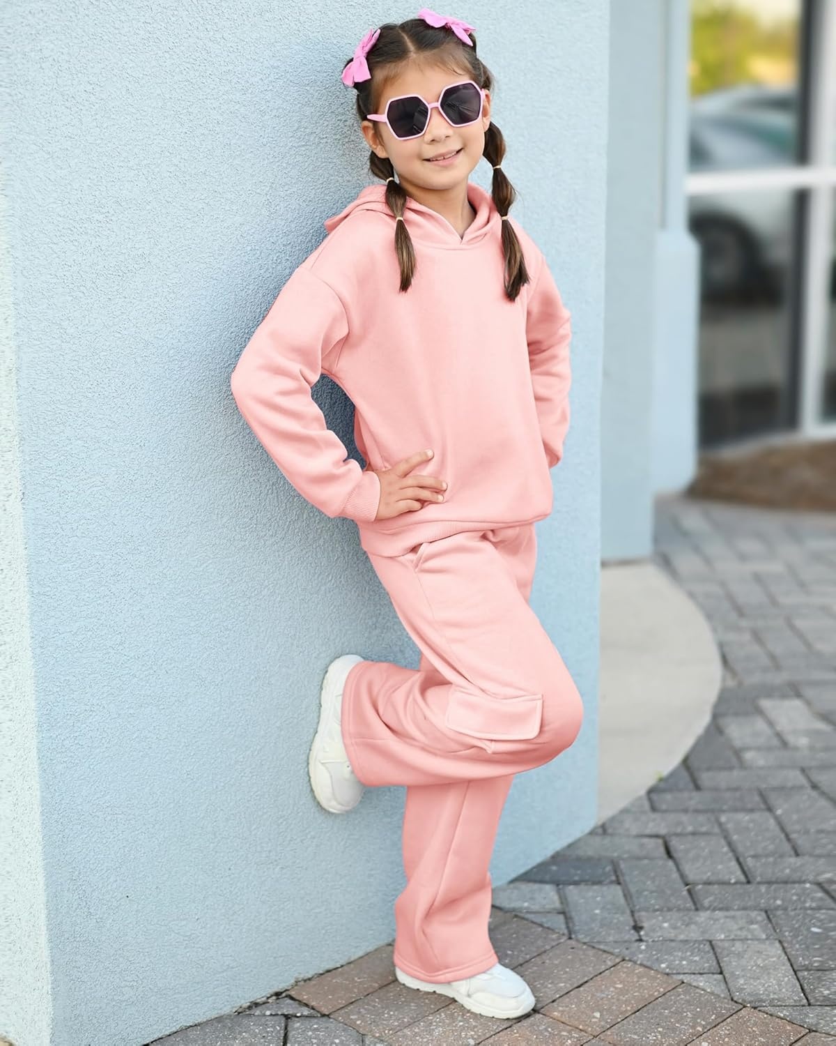 Stelle Girls 2 Pieces Athletic Sweatsuit Casual Sweatshirts and Pants Long Sleeve Pull Over Outfits Sets(Pink)