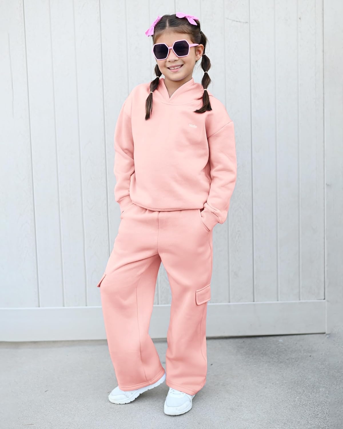 Stelle Girls 2 Pieces Athletic Sweatsuit Casual Sweatshirts and Pants Long Sleeve Pull Over Outfits Sets(Pink)