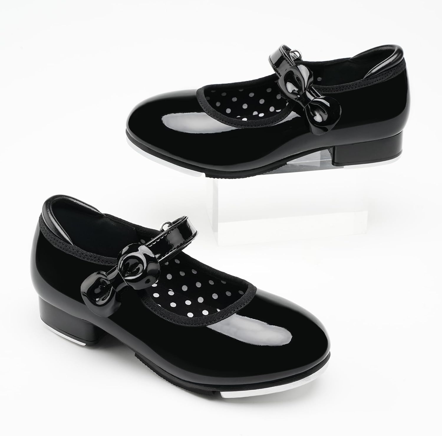 Stelle Tap Shoes for Toddler Girls Bow Mary Jane Dance Shoes(Black)