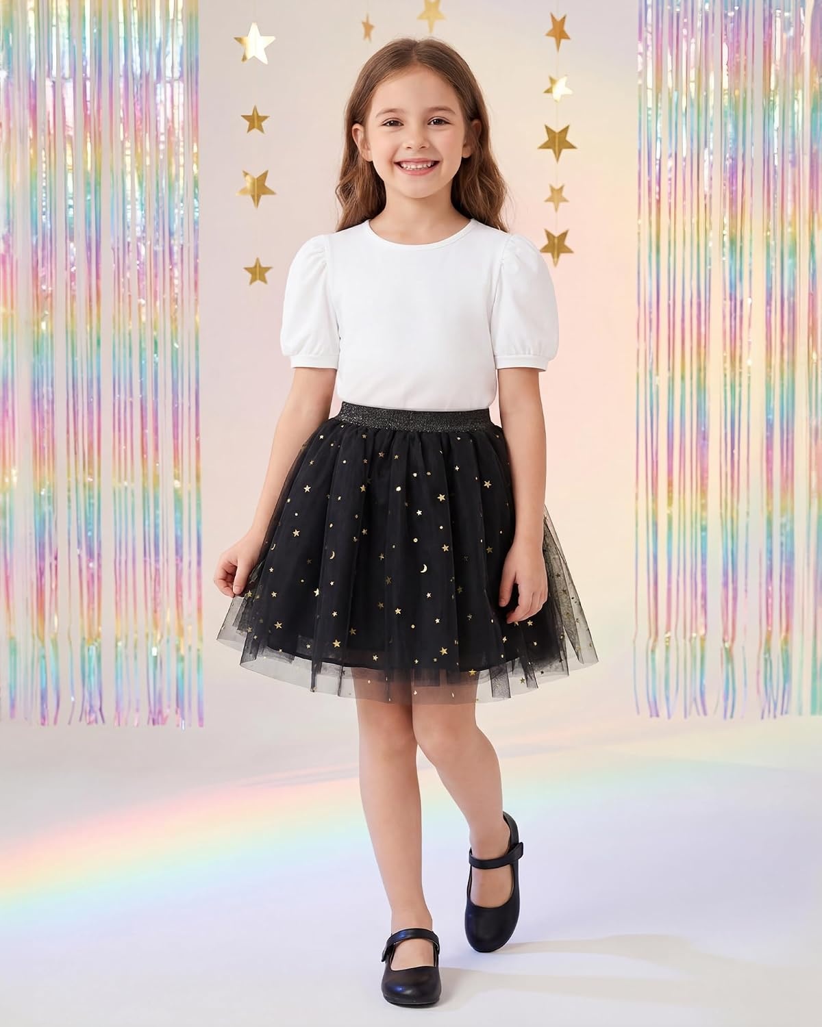 Stelle Tutu for Girls Skirt Layered Tulle Ballet Princess Birthday Outfit(Black)