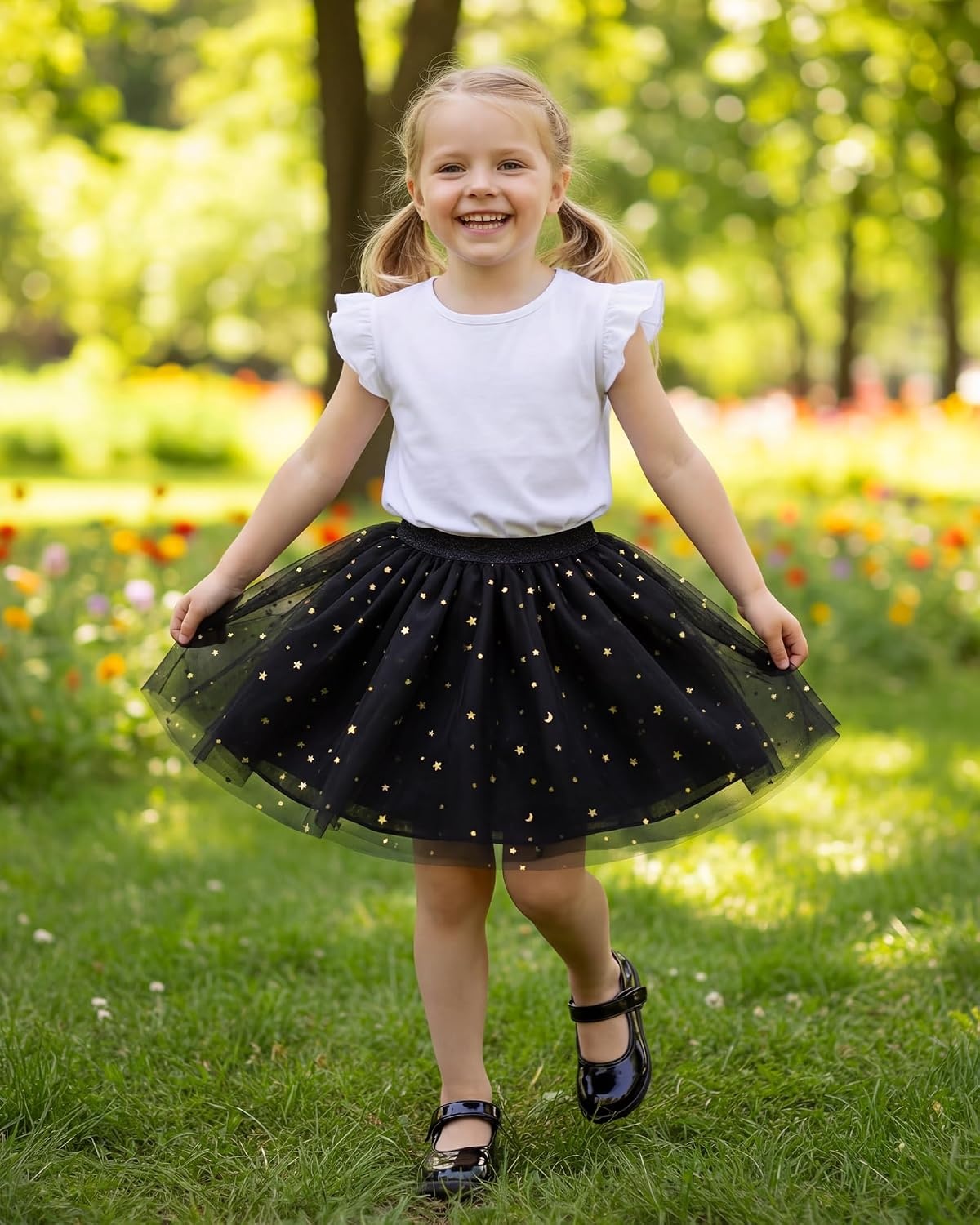 Stelle Tutu for Girls Skirt Layered Tulle Ballet Princess Birthday Outfit(Black)