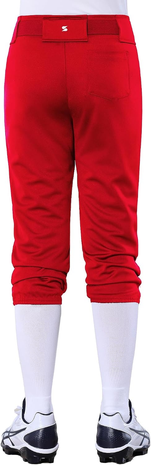 Stelle Softball Pants for Girls Youth with Pockets for Kids Fastpitch | Tee ball, Belt Loops, Abrasion-resistant, Double Knee Performance, Practice, Game Day, Elastic Leg Openings(Red)