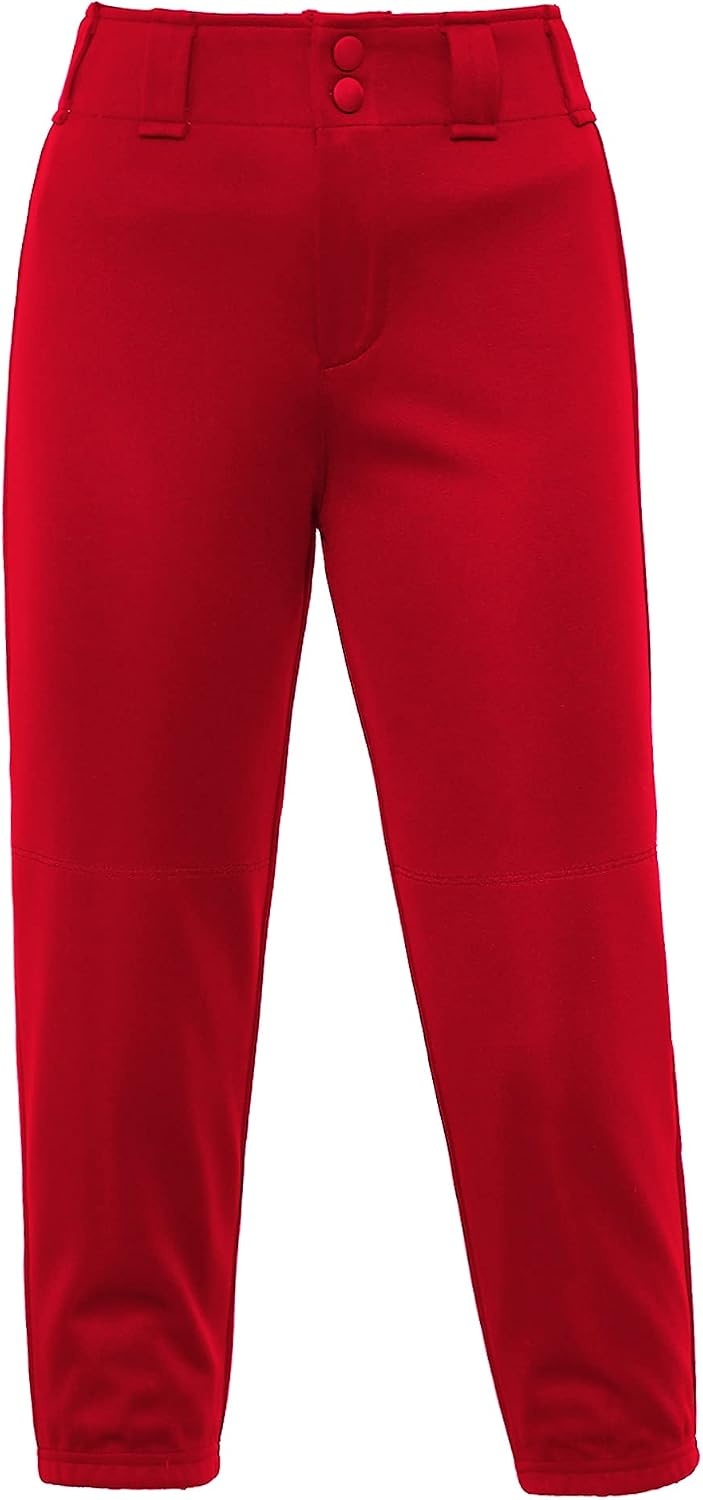 Stelle Softball Pants for Girls Youth with Pockets for Kids Fastpitch | Tee ball, Belt Loops, Abrasion-resistant, Double Knee Performance, Practice, Game Day, Elastic Leg Openings(Red)