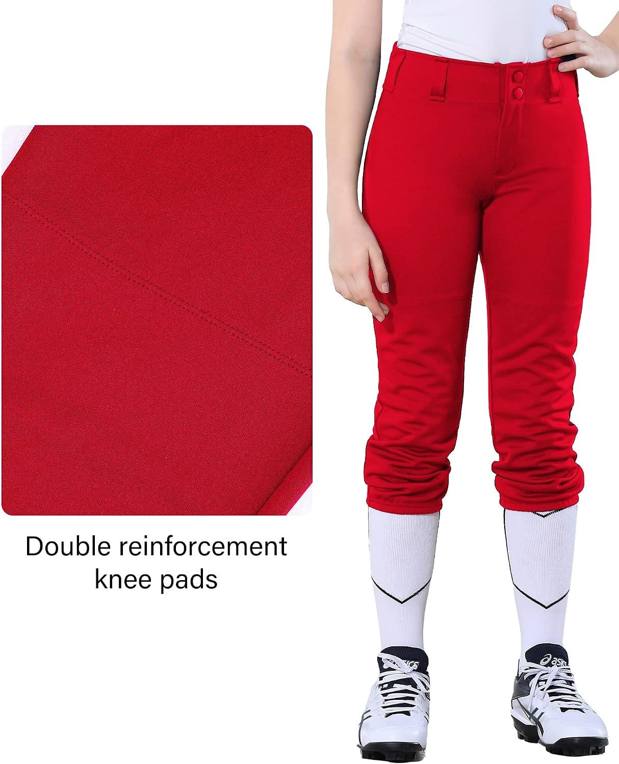 Stelle Softball Pants for Girls Youth with Pockets for Kids Fastpitch | Tee ball, Belt Loops, Abrasion-resistant, Double Knee Performance, Practice, Game Day, Elastic Leg Openings(Red)