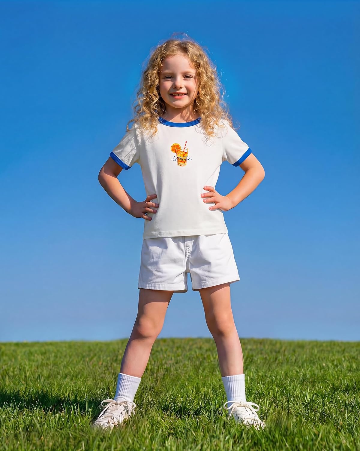 Stelle Girls Graphic Tees Short Sleeve Girls Shirts Cute Tops Crew Neck Casual Basic Summer T-Shirt for Kids Teen 4-15 Years(Oj Summer|white)