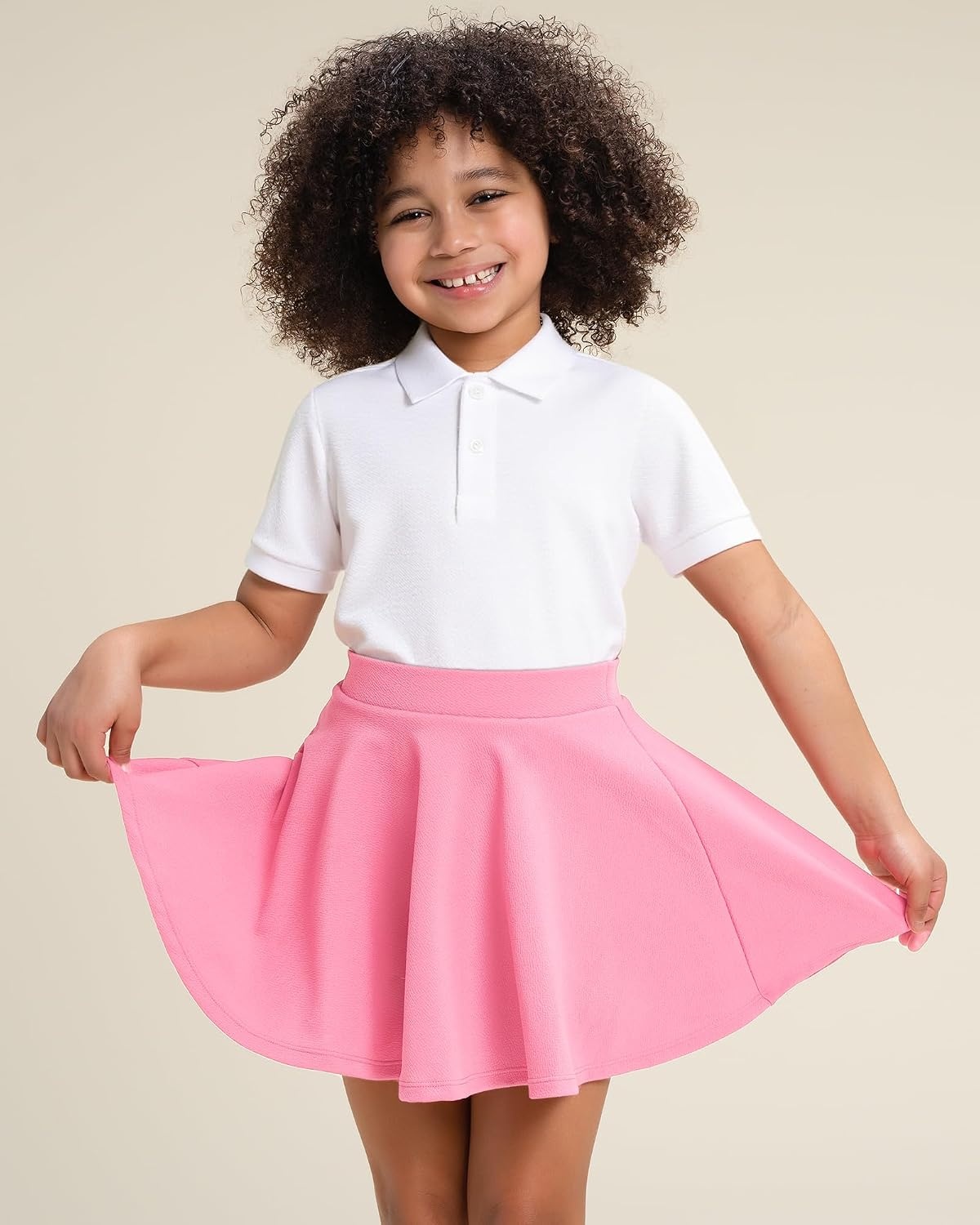 Stelle Girls Pleated Skater Uniform Skirts with Built in Shorts for School(Pink)