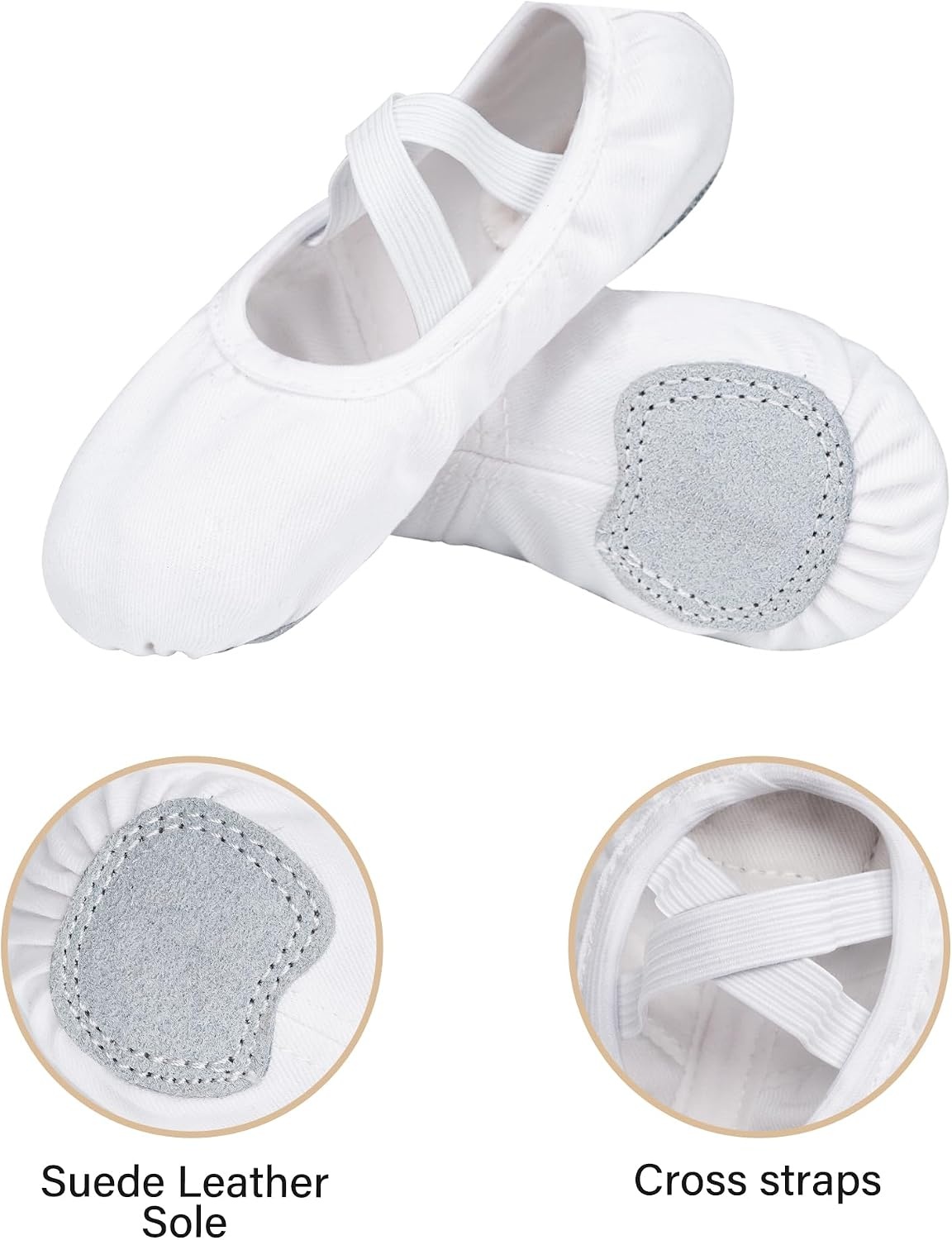 Stelle Ballet Shoes Toddler Slippers Highly Elastic Canvas Girls Women(White)