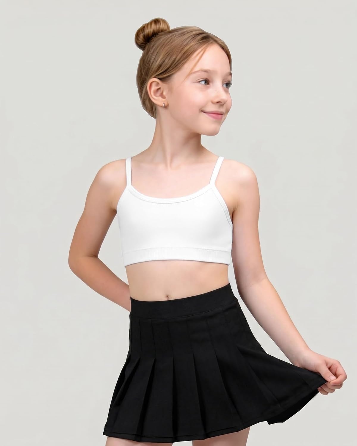 Stelle Girls Padded Training Bras Seamless Sports Bras 6-15Y | Teen Kids Adjustable Spaghetti Strap Bralette, MultiPacks, Fixed Pads, Tagless Girls Cami Bra for School, Sports, or Sleep(White+black+soft Bare)