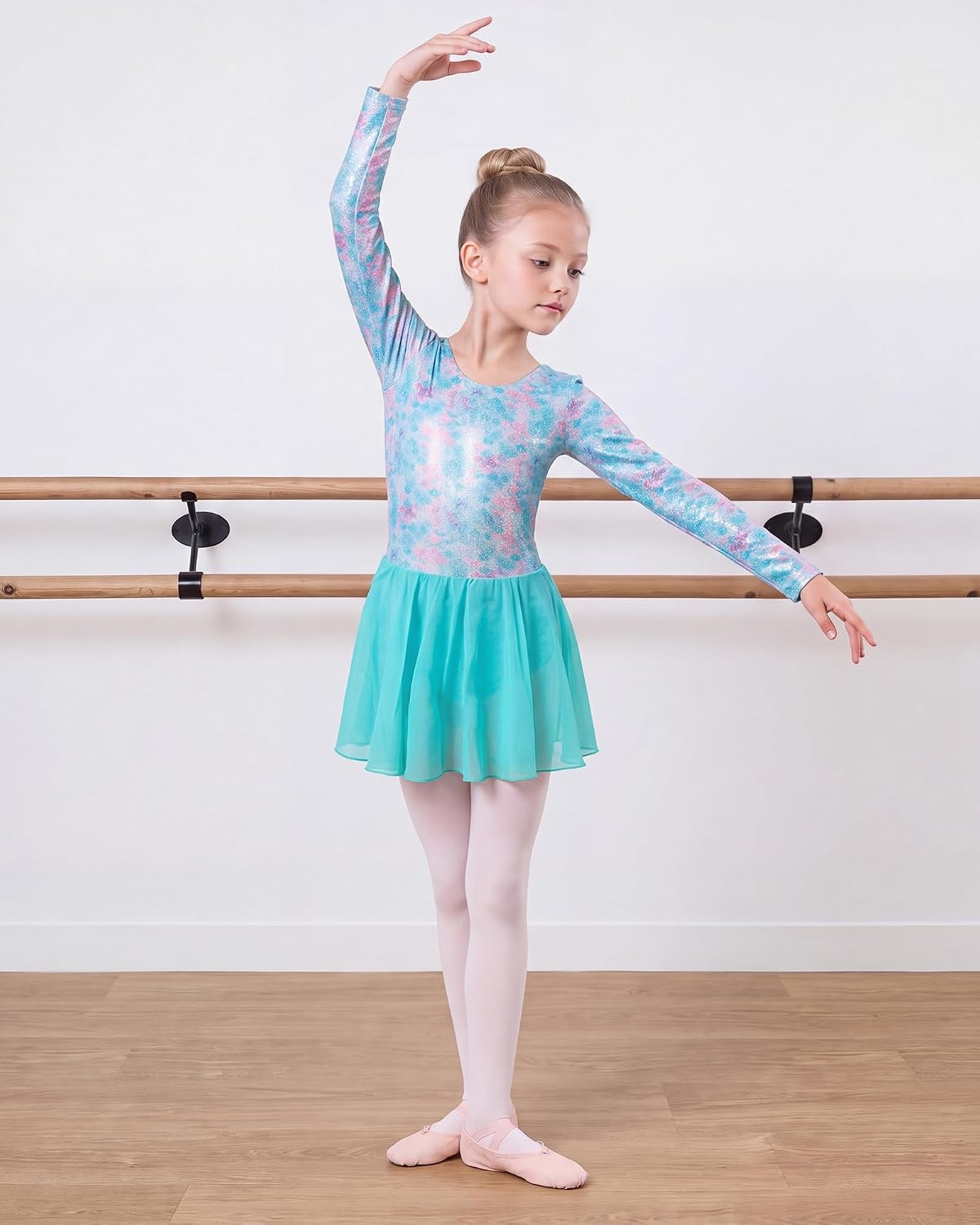 Stelle Long Sleeve Ballet Leotards for Girls Toddler Ballerina Dance Dress(Mermaid Sparkle)