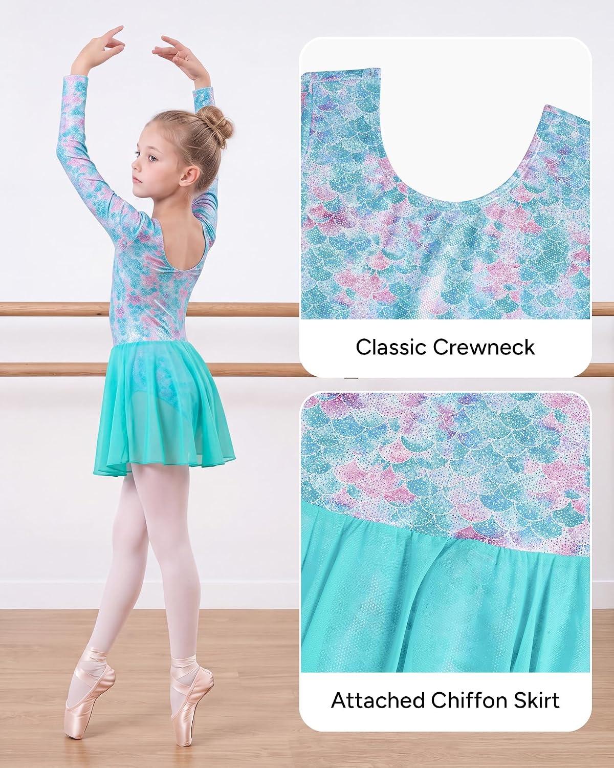 Stelle Long Sleeve Ballet Leotards for Girls Toddler Ballerina Dance Dress(Mermaid Sparkle)