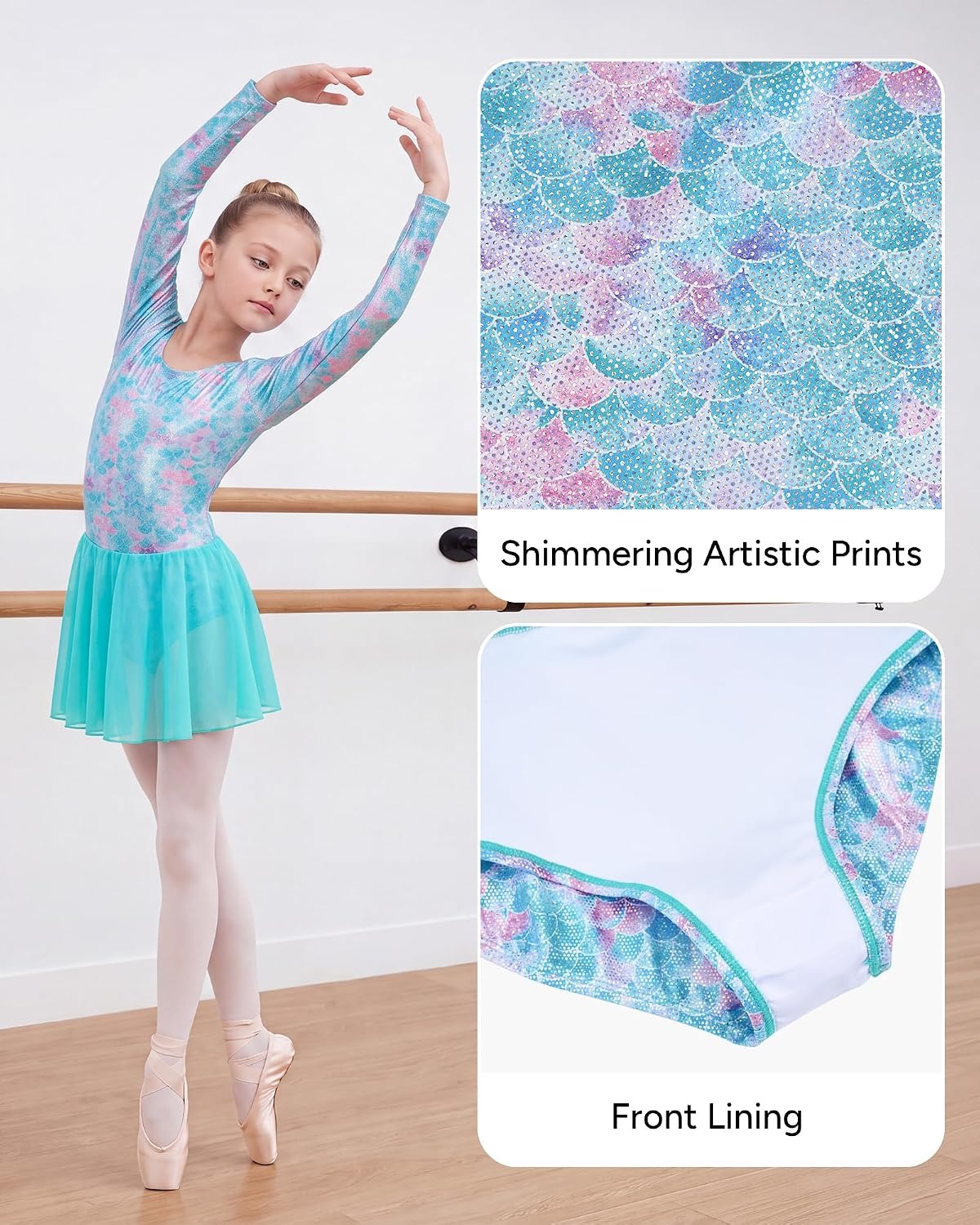 Stelle Long Sleeve Ballet Leotards for Girls Toddler Ballerina Dance Dress(Mermaid Sparkle)