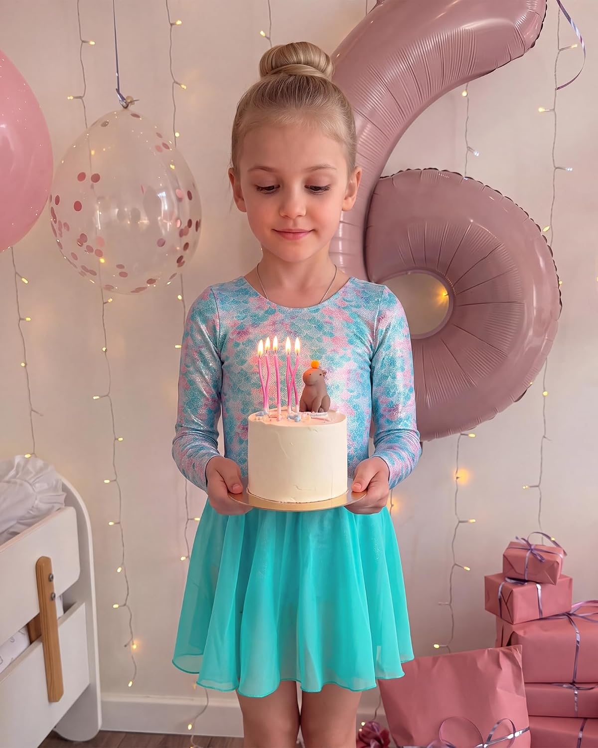 Stelle Long Sleeve Ballet Leotards for Girls Toddler Ballerina Dance Dress(Mermaid Sparkle)
