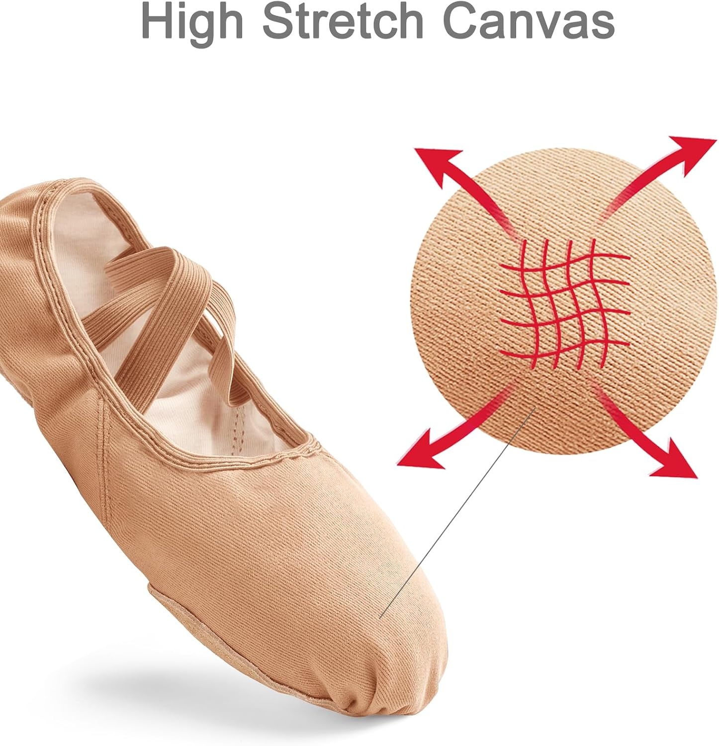 Stelle Ballet Shoes for Women Highly Stretch Canvas Split Sole Dance Yoga | Adult, Girls and boys, Ballet slippers, Cotton lined, Pre-sewn wide elastics, Suede sole, Flexible fit, Breathable fabric(Sand)