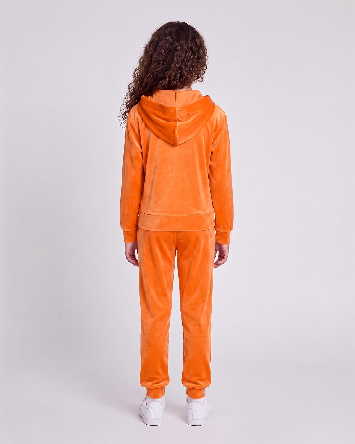 Stelle Girls Velour Tracksuits Zip Up Hoodies Joggers with Pockets 5-15 Y(Orange)